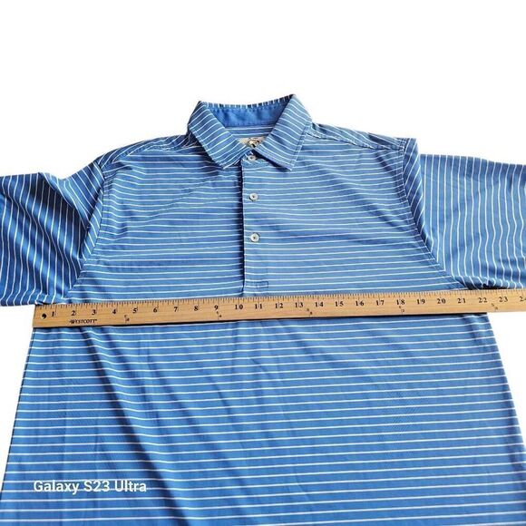 Donald Ross mens Sz M blue white striped golf polo shirt logo print - Picture 3 of 8